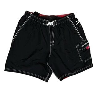 Men's Speedo Swimming Trunks Bottoms Size XXL Black Red 9” Inseam Pockets